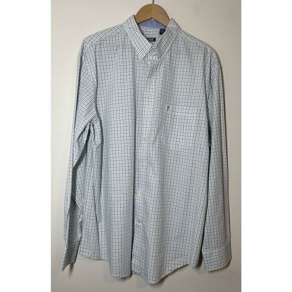 Izod Men’s XL Shirt Long Sleeve Button Down White Blue Green Plaid - Picture 1 of 4